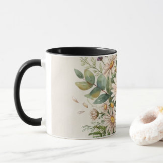 Taza Margarita de Flor Silvestre Floral Acuarela Botán