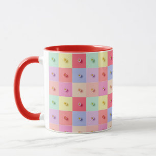 Taza Margarita retro Patrón de flores rojas rosadas y a