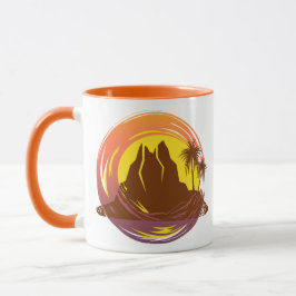 Taza Margen con el paisaje volcánico tropical y palmera
