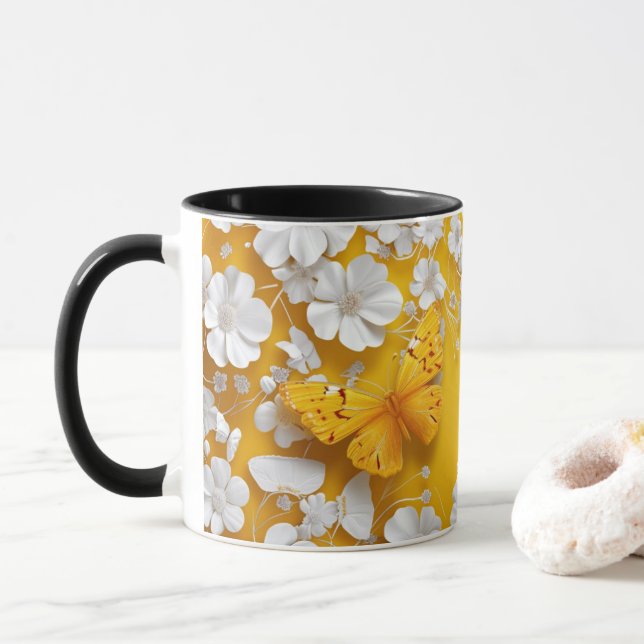 Taza Mariposa amarilla con jarabe de flores blancas (Con donut)