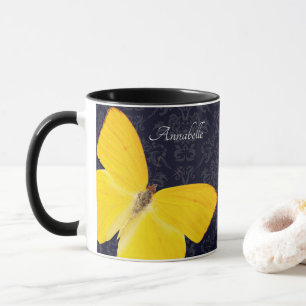 Taza Mariposa Amarilla Elegante Damask Negro Agregar No