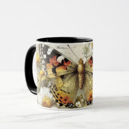Taza mariposa apagada con flores