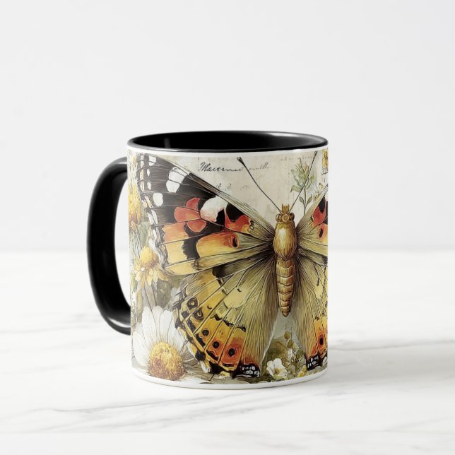 Taza mariposa apagada con flores (Anverso izquierdo)