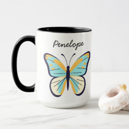 Taza Mariposa azul bonito ・ Nombre del Personalizable