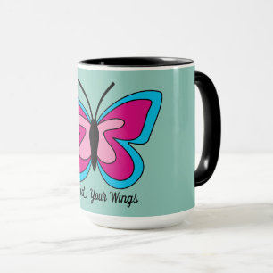 Taza Mariposa azul magenta rosa   Añadir texto