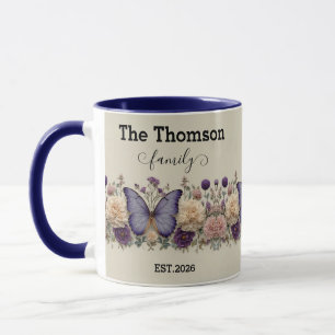 Taza Mariposa Azul Vintage con Floral para Familia