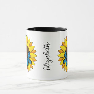 Taza Mariposa azul y girasol   Añadir nombre