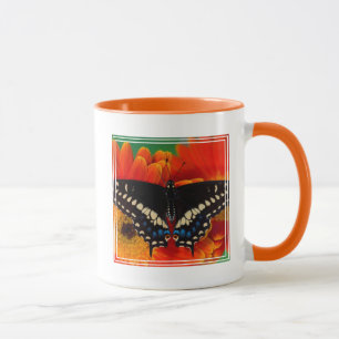 Taza Mariposa cola de golondrina negra sobre margarita 