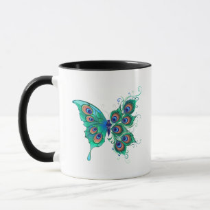 Taza Mariposa con plumas de pavo real verde
