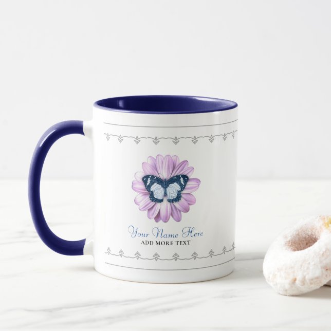 Taza Mariposa cúrcuta en la margarita rosada Añadir tu  (Con donut)