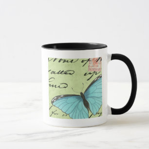 Taza Mariposa de ala azul en postal Verde azulada