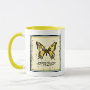 Taza Mariposa decorativa con flores silvestres