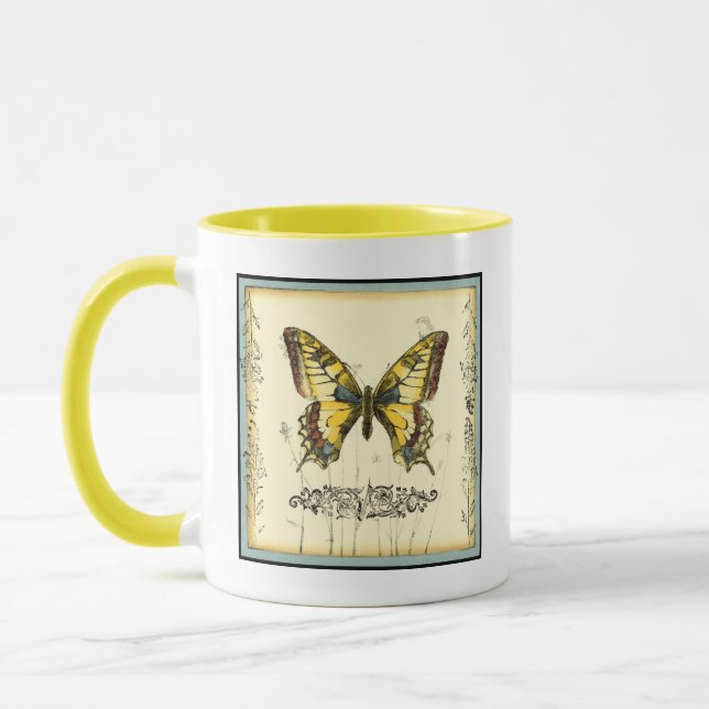 Taza Mariposa decorativa con flores silvestres (Izquierda)