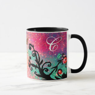TAZA MARIPOSA DESTELLOS ROSA, MONOGRAMA FLORAL NEGRA,