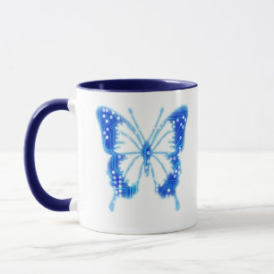 Taza Mariposa digital azul, fondo personalizar