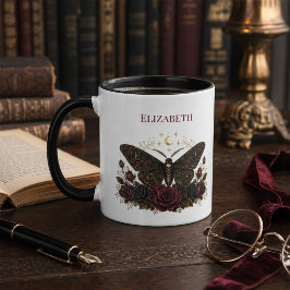 Taza Mariposa Gótica Personalizada Rosas Borgoña Dos To