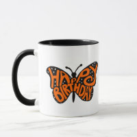 Mariposa monarca negra y Naranja Feliz cumpleaños