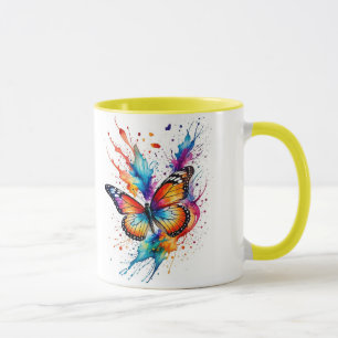 Taza Mariposa Monarca Vibrante en Acuarela