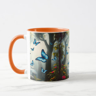 Taza Mariposa morfo azul en la selva tropical