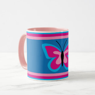 Taza Mariposa rosa azul - Fondo azul -