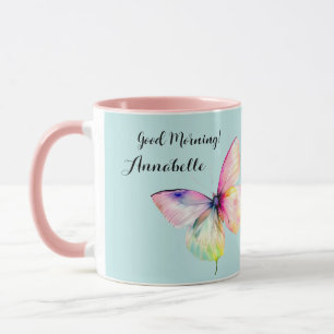 Taza Mariposa rosa delgada en colores arcoiris pasteles