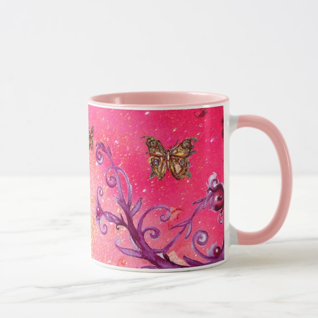 Taza MARIPOSA ROSA DESTELLOS, FLORAL PÚRPURA FUCsia (Derecha)