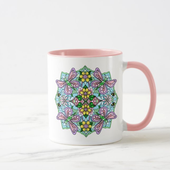 Taza Mariposa rosa Mandala Mano caprichosa (Derecha)