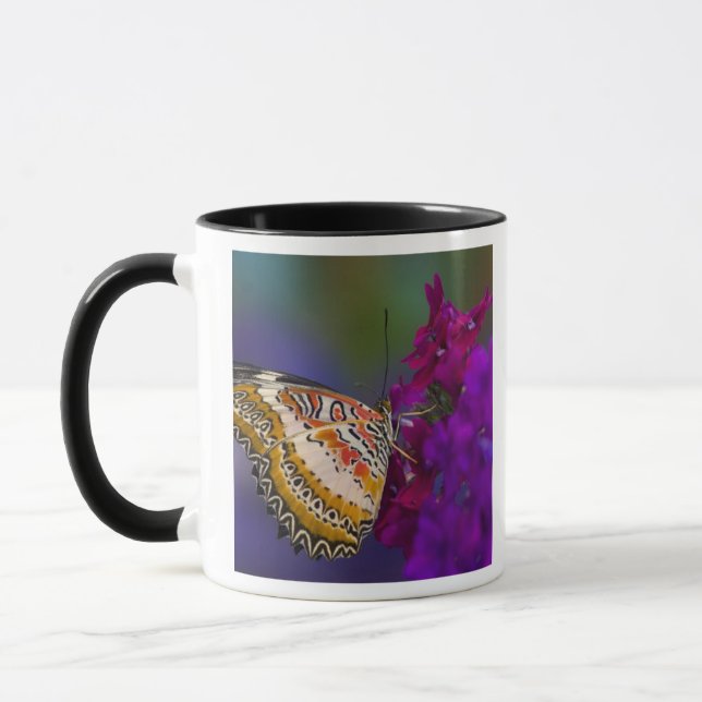 Taza Mariposa tropical en flores moradas (Izquierda)