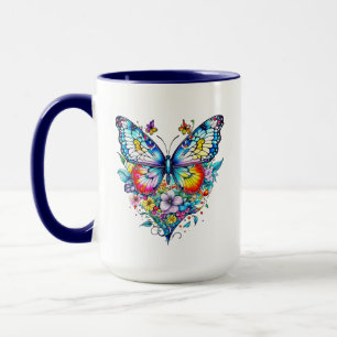 Taza Mariposa y Corazón floral personalizada