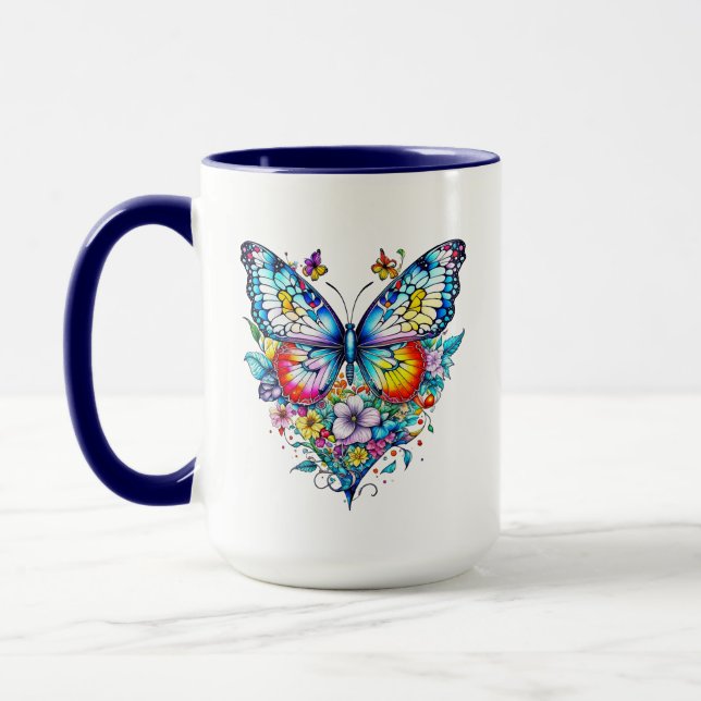 Taza Mariposa y Corazón floral personalizada (Izquierda)