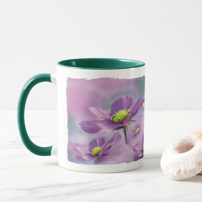 Taza Mariposa Y Flor Púrpura (Con donut)