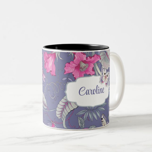 Taza Mariposa y flores regalo de Personalizado del Día  (Anverso derecho)
