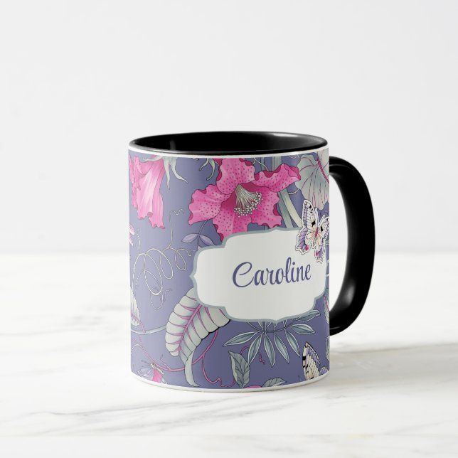 Taza Mariposa y flores regalo de Personalizado del Día  (Anverso derecho)