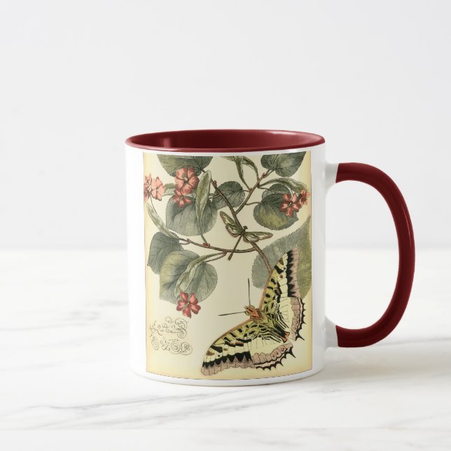 Taza Mariposa y libélula con flores rojas (Derecha)