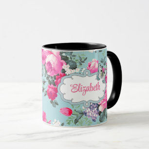 Taza Mariposa y Rosas Día de la Madre con nombre pers