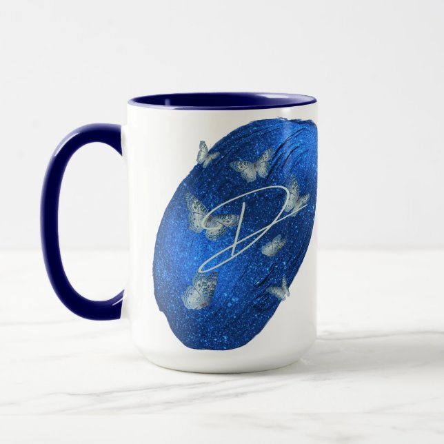 Taza Mariposas azules reales iniciales letra D monogram (Izquierda)