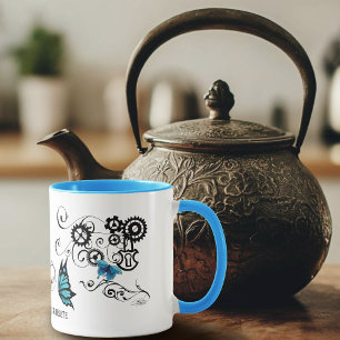 Taza Mariposas Azules Tribales de Engranajes Steampunk 