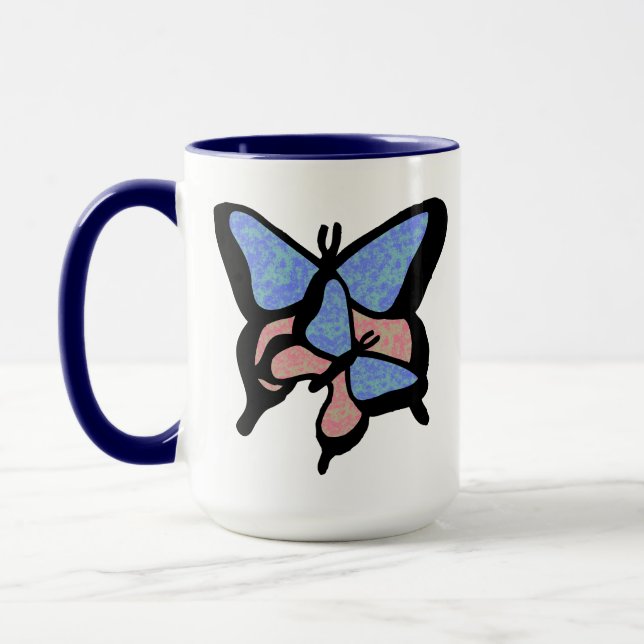Taza Mariposas azules y rosas café Mug (Izquierda)