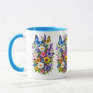 Taza Mariposas Coloridas Flores Silvestres Cottagecore 