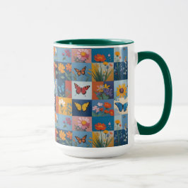 Taza Mariposas Coloridas Y Flores Silvestres Parcheado