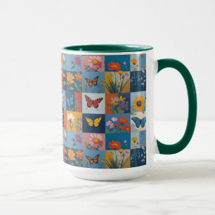 Taza Mariposas Coloridas Y Flores Silvestres Parcheado