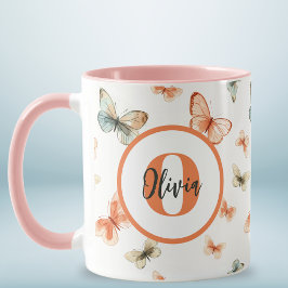 Taza Mariposas de acuarela modernas con monograma