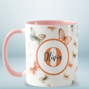 Taza Mariposas de acuarela modernas con monograma