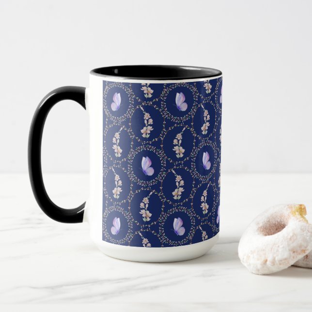 Taza Mariposas De Acuarela Pastel En Vinos (Con donut)