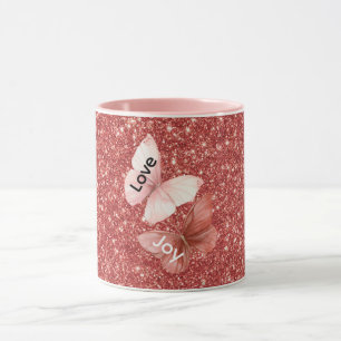 Taza Mariposas de Amor Alegría Rosa Brillo Rojo