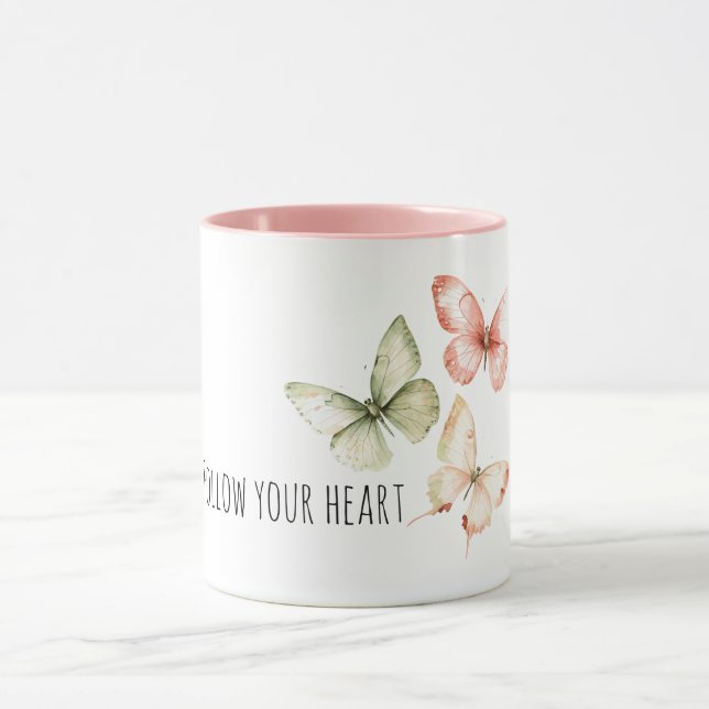Taza Mariposas de Crema Rosa Menta (Centro)