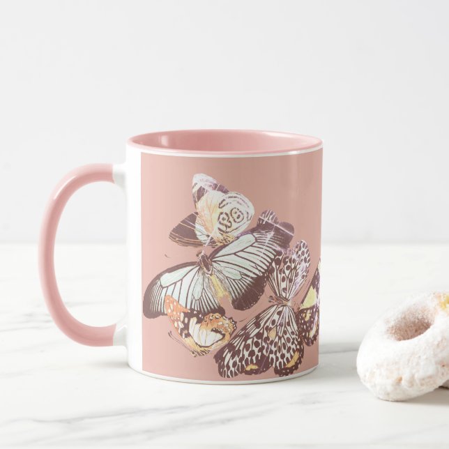 Taza Mariposas de época rosa (Con donut)