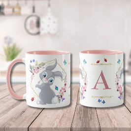 Taza Mariposas de flor de conejo Monograma temático