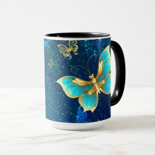 Taza Mariposas doradas sobre fondo azul