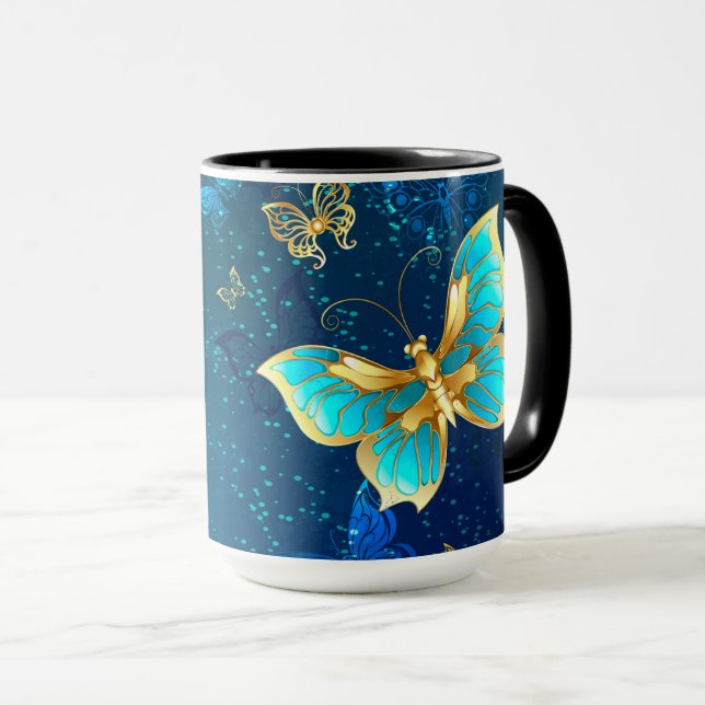 Taza Mariposas doradas sobre fondo azul (Anverso derecho)
